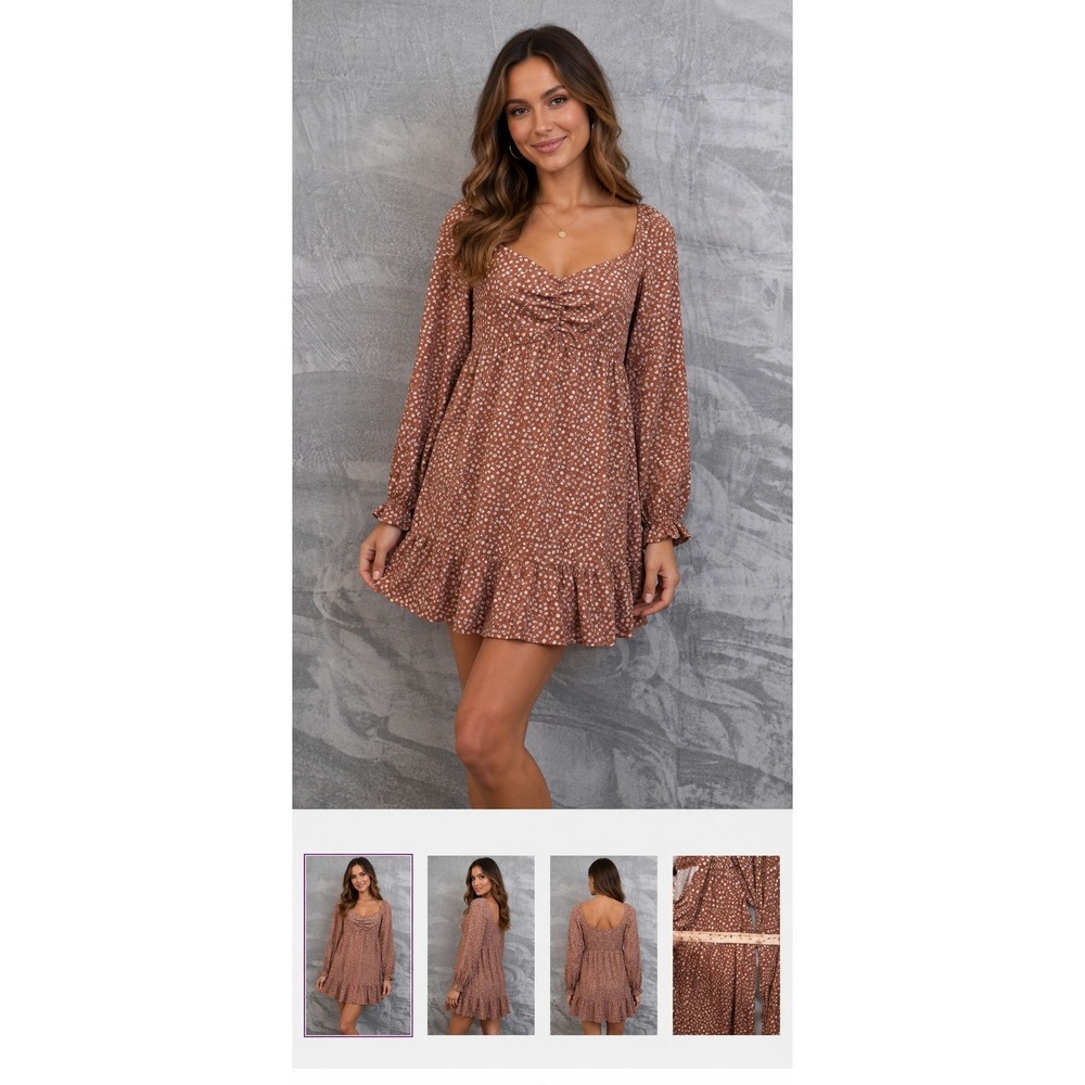 As U Wish Rust Womens L Boho Floral Maternity Cottagecore Babydoll Mini Dress